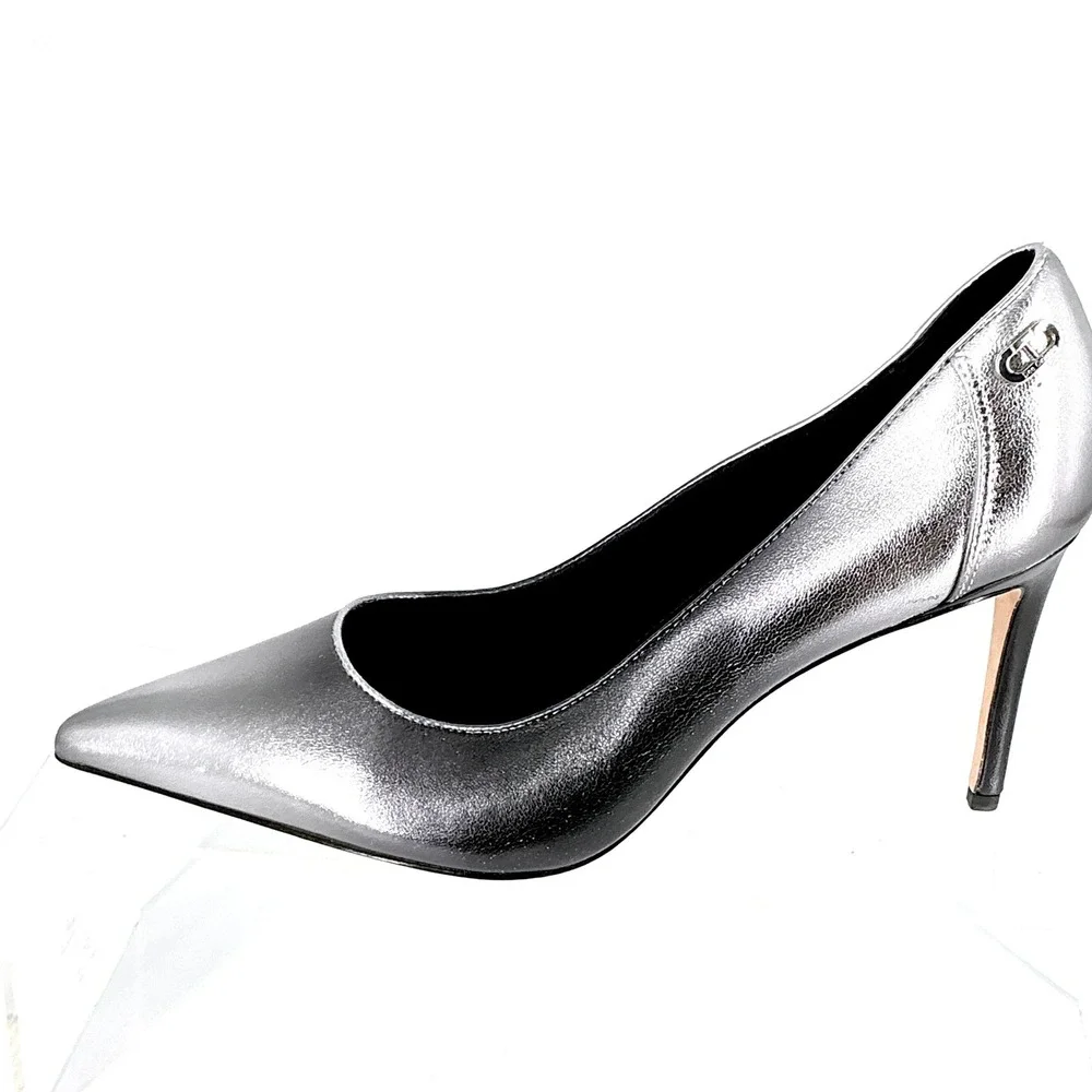 Dee Ocleppo Size 8.5 Silver Black Ombre Leather Pointed Stiletto Pumps NEW $325